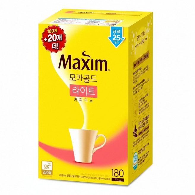 맥심 모카골드 라이트 커피믹스 180T(160T+20T), 1개, 170개입