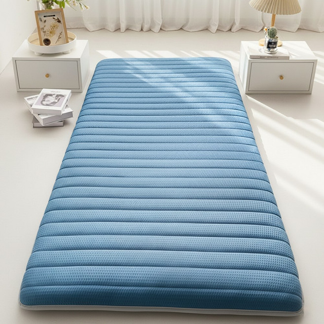 간이토퍼 낮은 얇은 매트리스 미니 손님용 자취 원룸 공간절약, 90x200cm, 블루