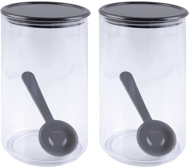 스푼 포함 뉴원형단지 4호 조미료 양념통 설탕 소금 고춧가루 뚜껑 보관통, 2개, 블랙, 1100ml