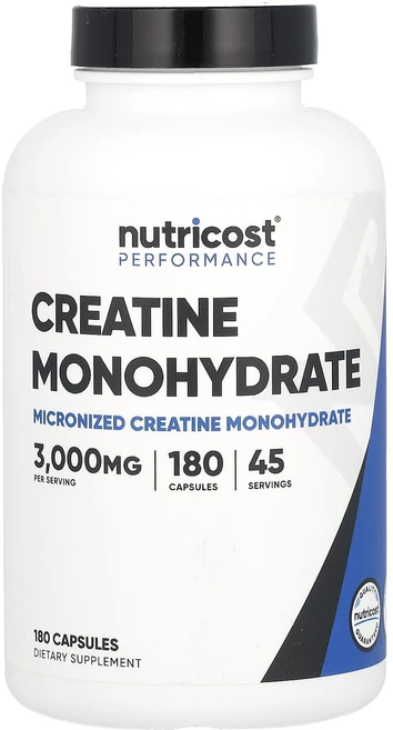 Nutricost 운동 능력 크레아틴 일수화물 3000mg 캡슐 180정(캡슐 1정당 750mg), Nutricost운동능력크레아틴일수화물3000mg캡슐1, 1개, 180정 - 쿠팡