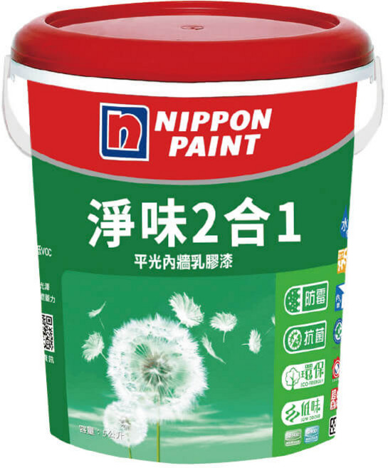 NIPPON PAINT 立邦 淨味2合1內牆乳膠漆 平光 5公升裝, 百合白, 1個, 5L