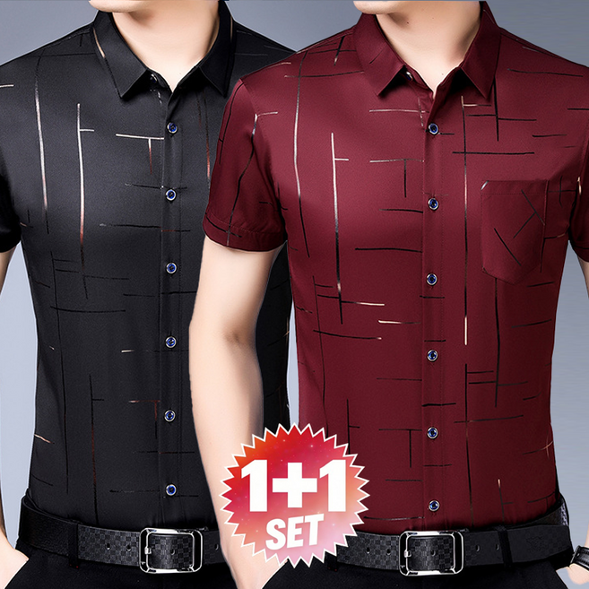 남성용 캐주얼 여름용 반팔 구김 구겨짐 방지 아빠룩 트렌디 상의 셔츠 여름철 편안 관리하기 쉬운 디자인 중노년층 일상 외출룩 출근룩