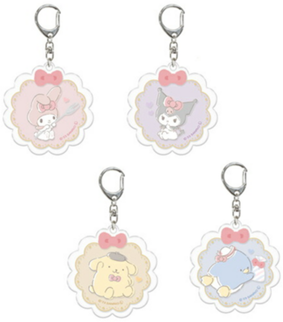 산리오 캐릭터즈 헬로키티 50주년 트레이딩 리본 아크릴 키홀더 키링 열쇠고리 턱시도샘, 1개