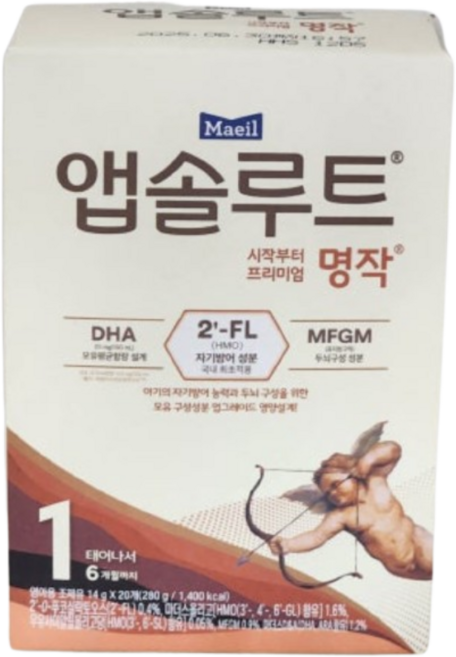매일유업 앱솔루트 명작 2FL (HMO) 분유 스틱 1단계(0~6개월) 14g 20포, 20개입, 1개