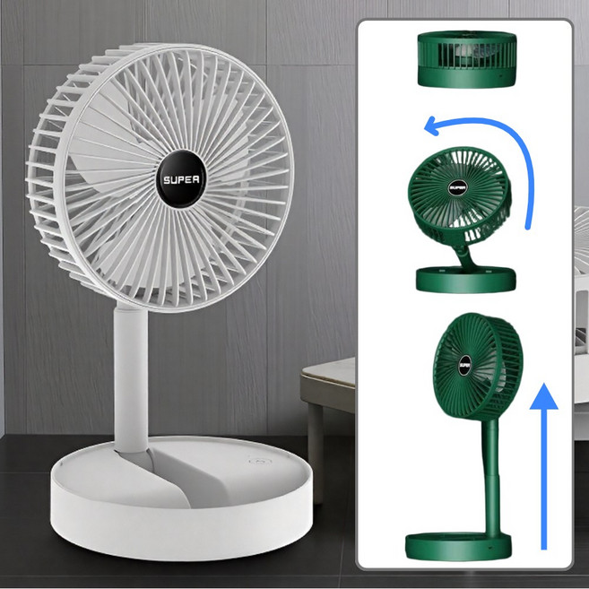 홍앤드고 3단 접이식 탁상용 선풍기 무선 캠핑 소형, 퓨어 화이트