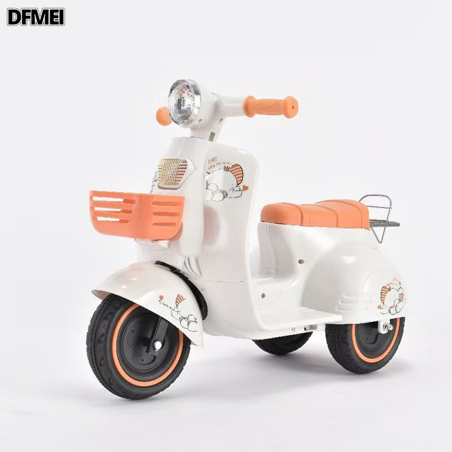 DFMEI 兒童摩托車電動車三輪電瓶車2-6歲男女寶寶玩具車可坐電動摩托車, 1個, 輕奢白標配6V4電瓶+單驅動+音樂+後支架