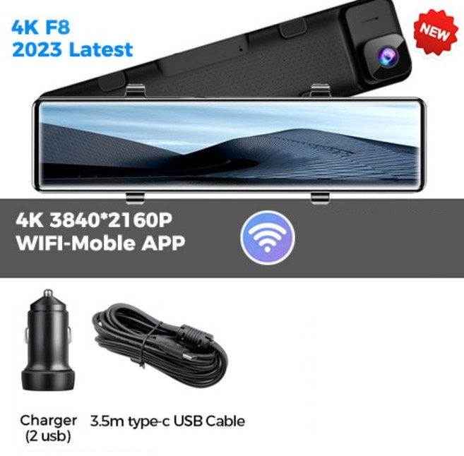 카플레이 모니터 4K 비디오 12 인치 자동차 DVR 백미러 레코더 대시 캠 와이파이 GPS 트랙 소니 IMX415 울트라 HD 전화 앱, 2.Single lens no GPS - with 12