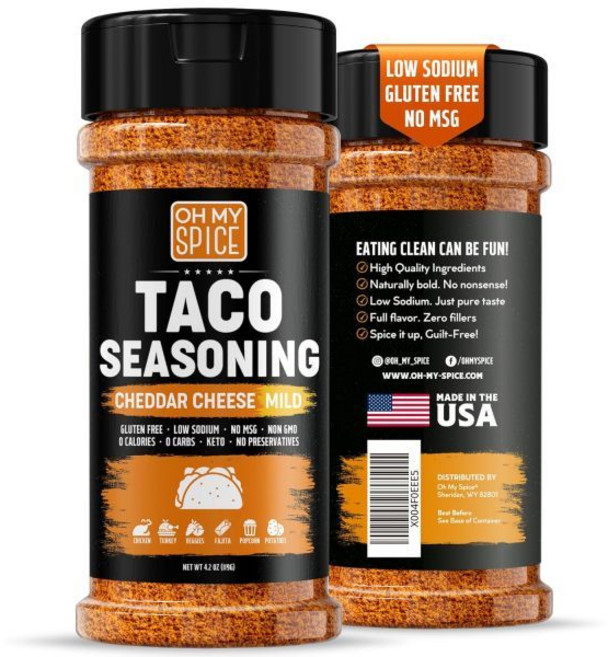 치즈 파우더 가루 Oh My Spice 타코 시즈닝 믹스 체다 글루텐 프리 및 저나트륨 순한 맛 멕시코 블렌드 매운 나쵸 파히타와 부리또용 향신료 4.2온스, 순한 체다 치즈, 4.2온스 (1팩)