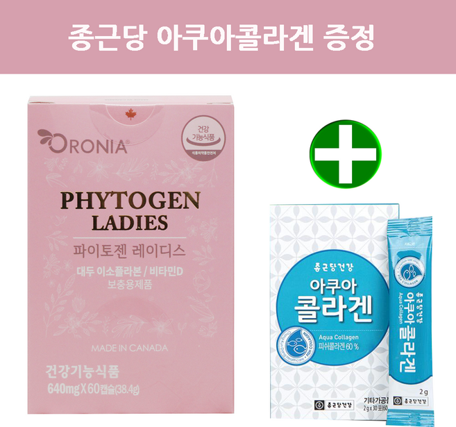 캐나다 파이토젠 여성 갱년기 폐경기 호르몬 대두 추출물 이소플라본 에스트로겐 영양제, 1개, 60정