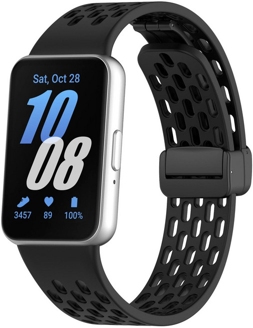 xDfind 삼성 갤럭시 Fit3 홀 스타일 자석 블랙 버클 실리콘 시계 밴드, 1개, 검정