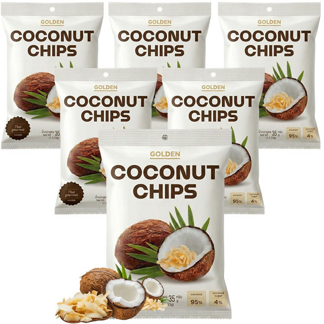 [최신제조] 골든 열대 태국 코코넛칩 코코넛함량 95%, 6개, 35g