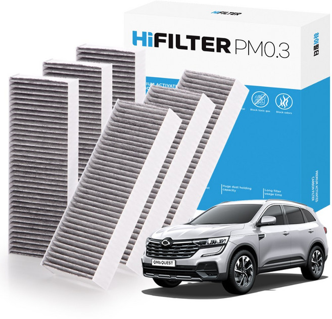 2+1 하이필터 PM 0.3 활성탄 자동차 에어컨 필터 르노 QM6, 3개, QM6 (27277-2519R) 2P HI-R118