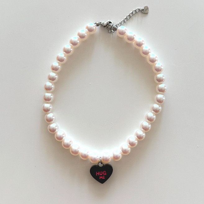 강아지 고양이 진주목걸이 반려견 애완견 목걸이 줄 하트목걸이, 1개, 블랙