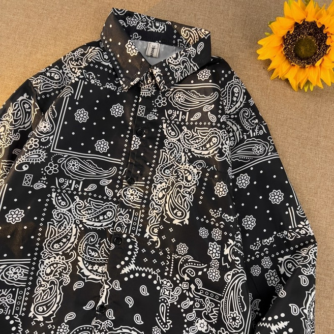 페이즐리 셔츠 봄 가을 블랙 깡패 조폭 건달 남방 루즈핏 긴팔 남성 빈티지 티셔츠 휴양지룩