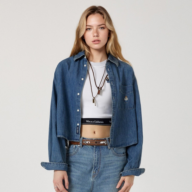 후아유 여성용 스티브 크롭 데님셔츠 / WHYJG2334F