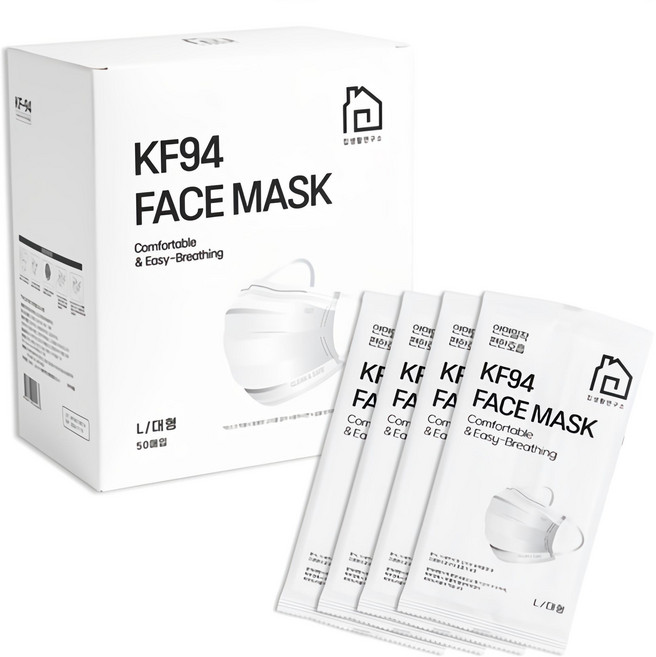 집생활연구소 덴탈형 마스크 대형 KF94 개별포장, 1개입, 50개, 블랙