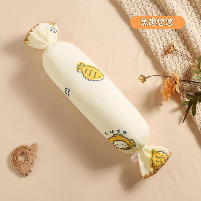 ibooooo 嬰兒安撫枕 寶寶側睡枕, 紗布糖果枕魚趣悠悠 52*10cm, 1個, 1個