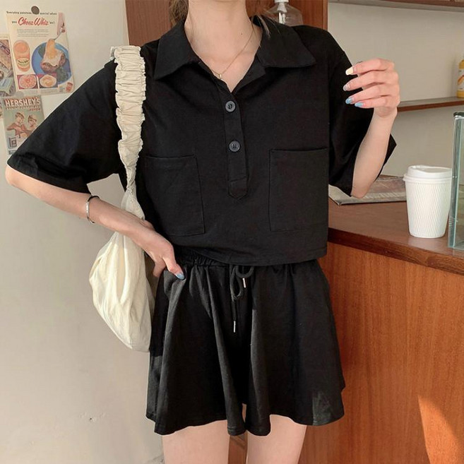 스타일닥터 캐주얼 트레이닝 반팔 세트 여 여름 반팔 티셔츠 하이웨스트 스커트 반바지 투피스