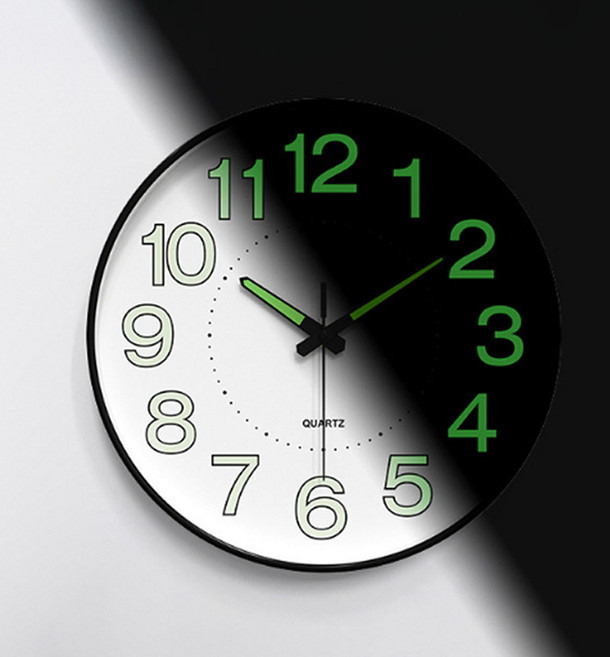 포근상점 예쁜 벽시계 야광 인테리어 무소음 벽걸이 시계, 블랙, 25cm
