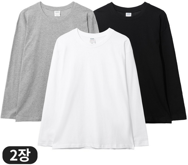 아소트 [1+1] 순면 100% 남녀공용 이너웨어 30수 라운드 긴팔 티셔츠