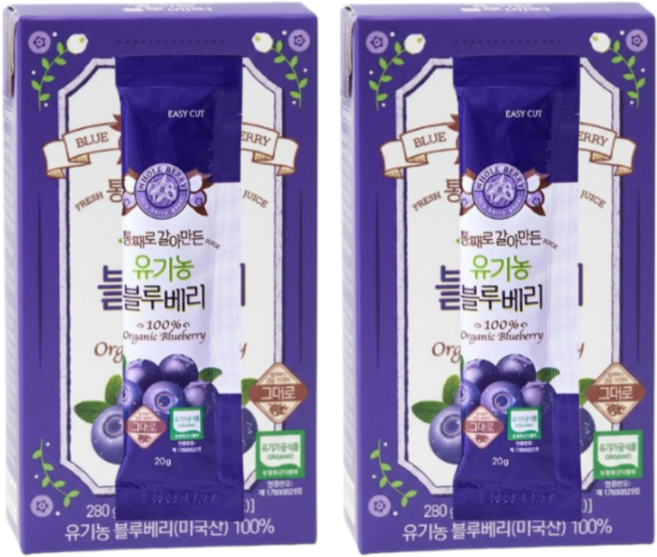 홀베리 블루베리 유기농 블루베리스틱 블루베리즙 스틱 14포 2개, 280g