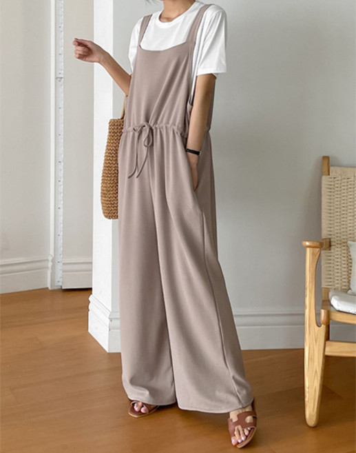 마이쏭 여성 빅사이즈 멜빵바지 통바지 럭스스트링와이드점프수트