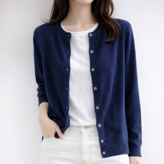 셀러크루 여성 봄 가을 라운드넥 캐시미어촉감 가디건 비스코스 니트 55~66사이즈