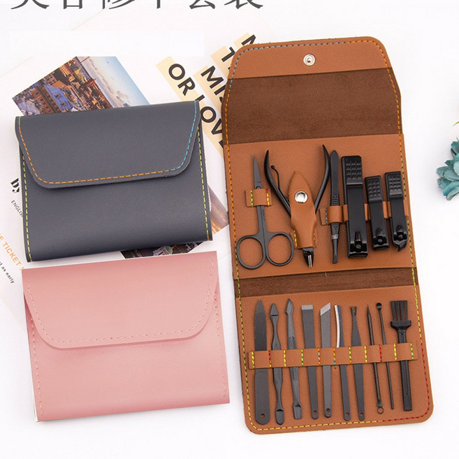 데일리공감 가죽케이스 손톱깓이 발톱깍이 세트 프리미엄 네일케어세트, 4종 브라운, 1세트