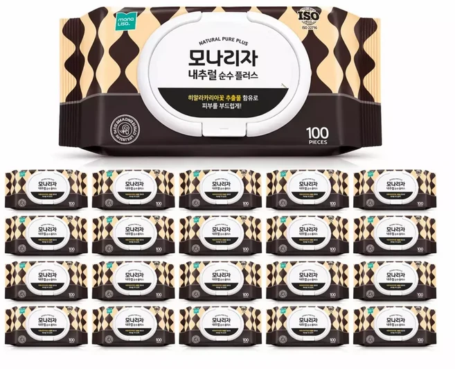 10+10 모나리자 내추럴 플러스 물티슈(캡형) 100매 총20팩, 1개, 100g