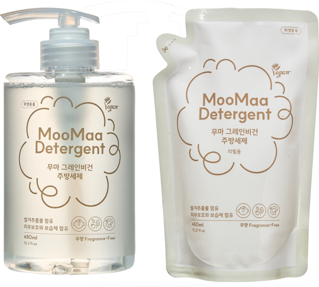무마 그레인비건 아기주방세제 젖병세정제 본품1+리필1 세트 480+450ml, 1세트, 930ml