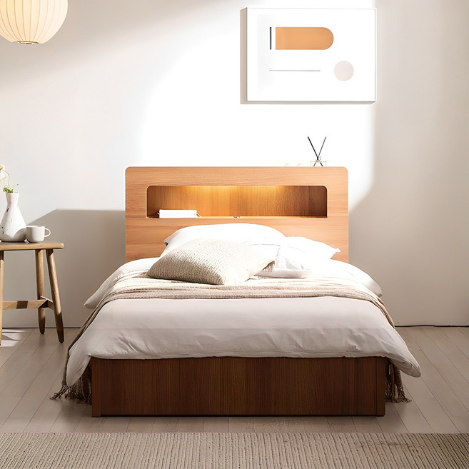 삼익가구 엔느 LED 평상형 슈퍼싱글/퀸 침대, 오크