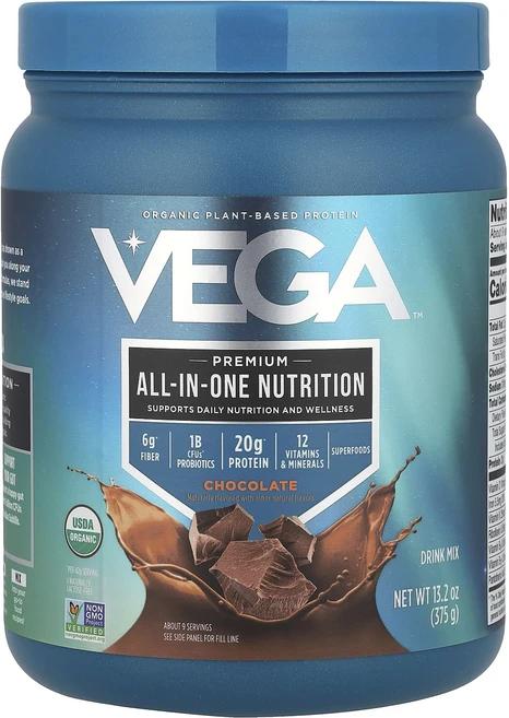 새해 건강을 선물하세요 Vega 유기농 식물성 단백질 프리미엄 올인원 영양제 초콜릿맛 375g(13.2oz) 특별관리진행, Vega유기농식물성단백질프리미엄올인원영양제초콜릿맛375, 375g, 1개 - 쿠팡