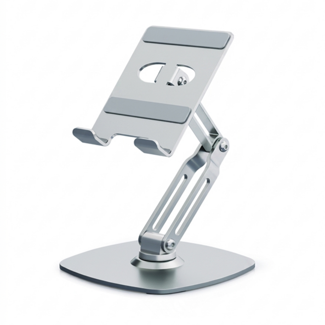 챌린지하이브리드 360도 회전 메탈 접이식 휴대용 태블릿 휴대폰 거치대, 1개, 실버, M-27