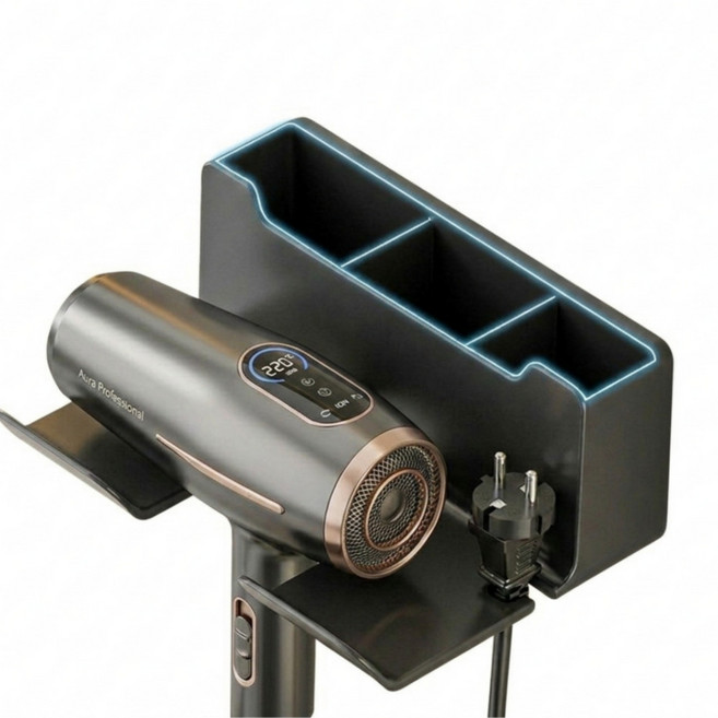 바이탈씨드 무타공 수납형 헤어드라이기 거치대, 그레이, 1개