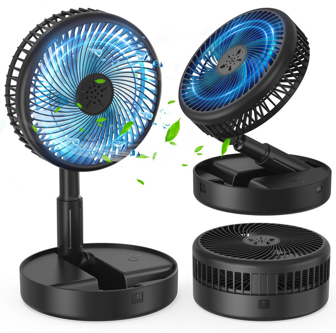 UOOFON 무선 탁상용 선풍기 휴대용 접이식 캠핑 BLDC 무소음, 블랙, TF6
