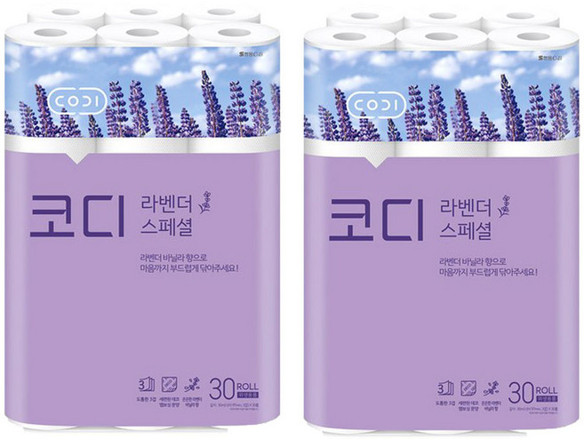코디 라벤더 스페셜 3겹 롤화장지, 30m, 30롤, 2개