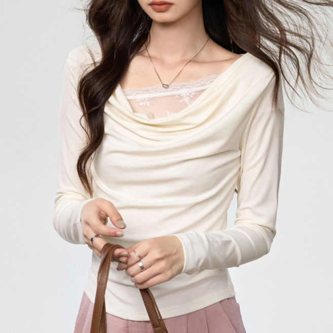로렌미 델리아 레이스배색 카울넥 티셔츠 S260303SS-10
