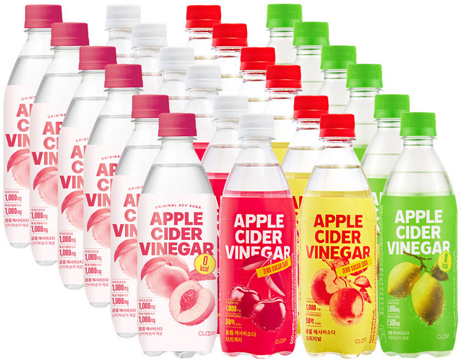 클룹 애사비소다 오리지널+타트체리+레몬비니거+신비복숭아, 24개, 500ml