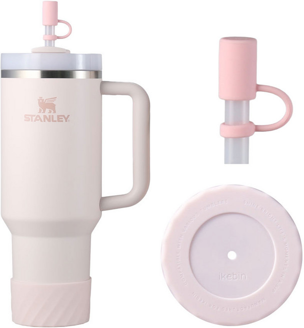 아이크빈 텀블러 바닥커버+빨대마개, 1세트, 로즈쿼츠