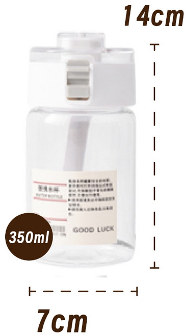 無印風 簡約彈蓋隨行水瓶, 1個, 透明, 350ml