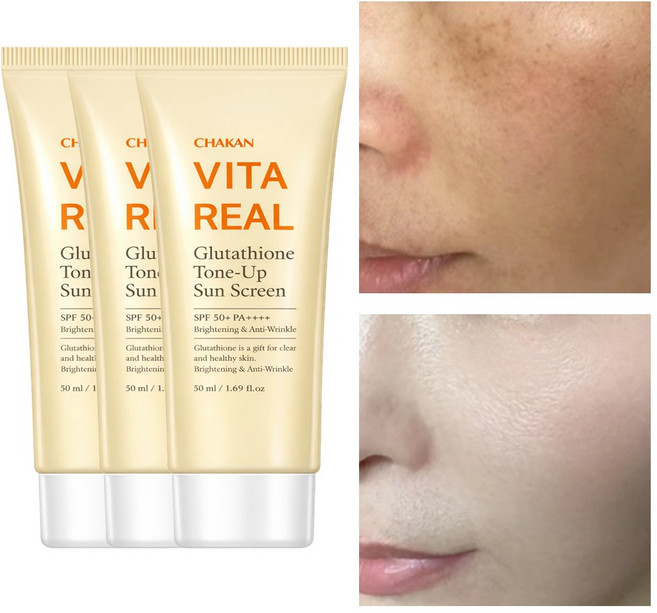 기미 잡티 미백 글루타치온 톤업 선크림 SPF50+ PA++++, 3개, 50ml