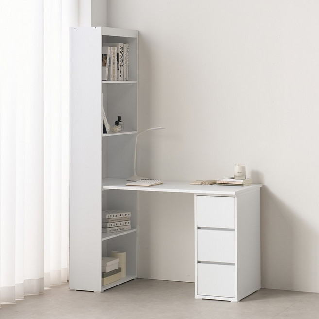 퍼니하우스 티오 집중력 일자형 책상 1200 H형 서랍책상 세트 1인용 학생 서재, 화이트