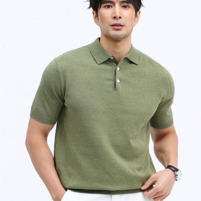 글리멜로 라이트 여름 남성 면 니트 카라 반팔 티셔츠