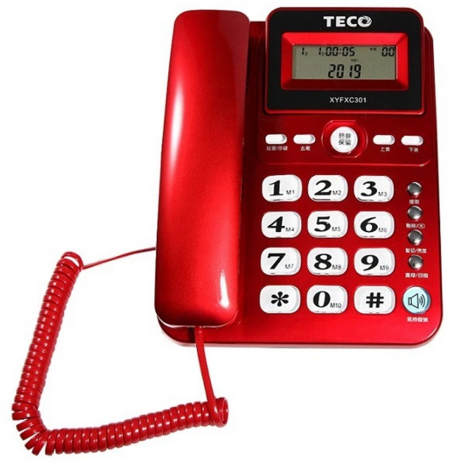 TECO 有線電話 來電顯示 記憶儲存 免持聽筒 時尚外觀, XYFXC301紅色