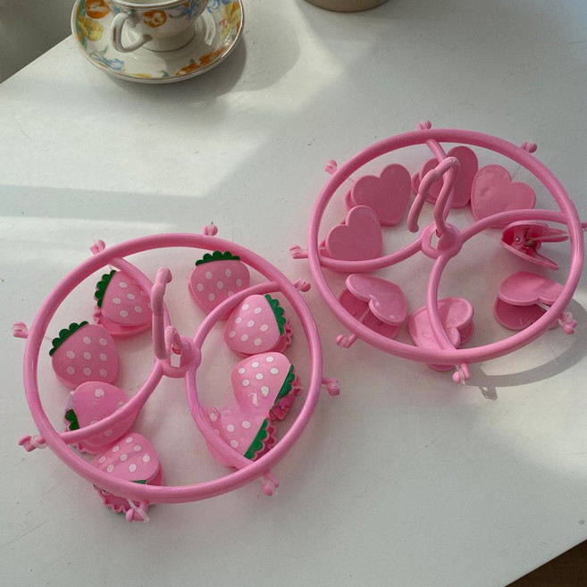 해피유통 러블리 핑크 하트 플라스틱 행거 양말 속옷 걸이 jhXG03, 투피스, A핑크색+B핑크색