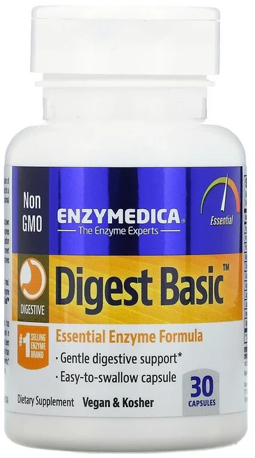 Enzymedica 엔자이메디카 다이제스트 베이직 효소 포뮬러 30 캡슐 셀룰라아제 락타아제 아밀라제 말타아제 프로테아제 포함, 30정, 1개 - 쿠팡