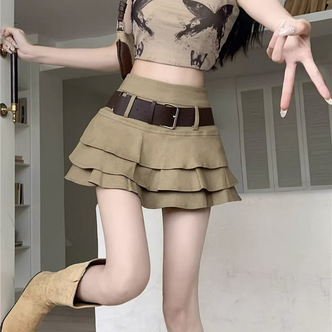 COSYEVNO 여성 미니 스커트 하이웨스트 패션 벨트 여름 A라인 치마