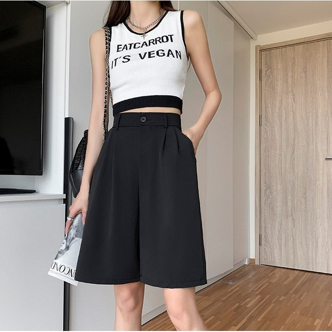 SAHINER 여성 와이드 하이웨스트 트레이닝 여름 5부 반바지 LG928