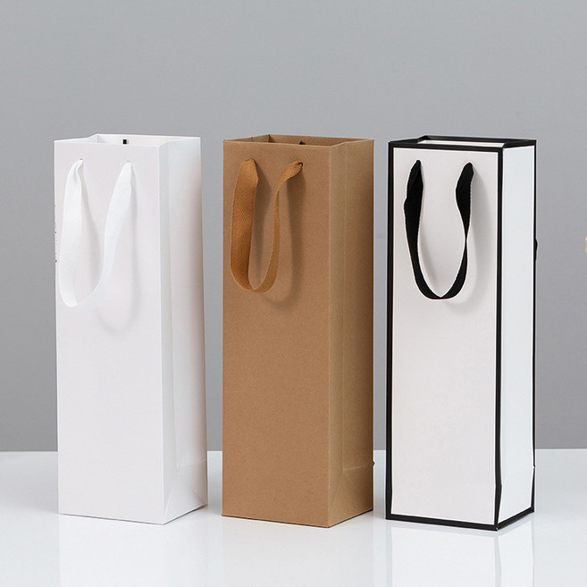 무지 와인 쇼핑백 선물 포장 고급 종이 가방 양주 위스키 답례품, 투톤화이트