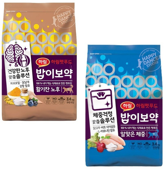 하림펫푸드 밥이보약 DOG 3.4kg 활기찬 노후 + 알맞은 체중 총 2개, 시니어